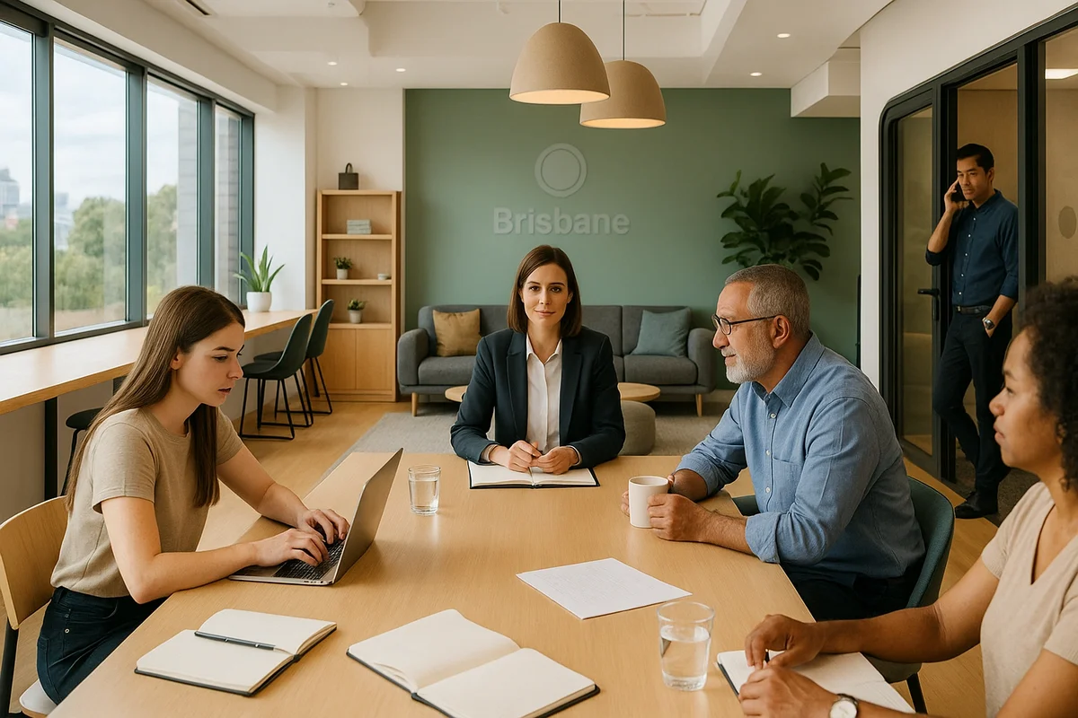 Some people discussing sitting on a table on how to grow your small business in Brisbane with some support